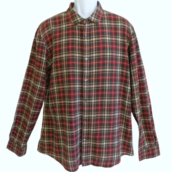 James Perse Brown Plaid Shirt Cotton Blend Long Sleeve Button Front 3 Large L Men